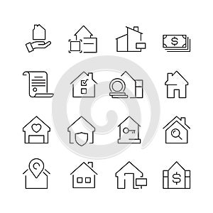 Real estate icons. Business marketing sale houses money ownership vector real estate pictures collection