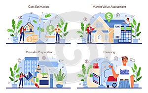 Real estate industry set. Realtor assistance and help in property