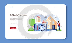 Real estate industry web banner or landing page. House presentation photography