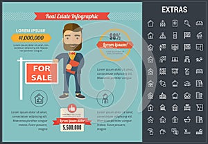 Real estate infographic template, elements, icons.