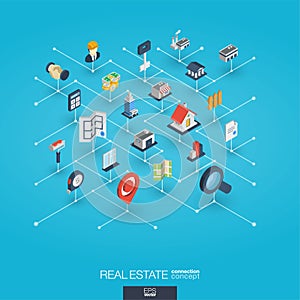 Real estate integrated 3d web icons. Digital network isometric concept.