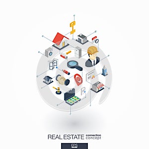 Real estate integrated 3d web icons. Digital network isometric concept.