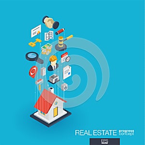 Real estate integrated 3d web icons. Growth and progress concept