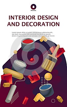 Real estate and interior design vector illustration concept. Poster or banner template