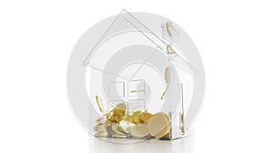 Real estate investment concept. The House is filled with coins. Savings for housing.