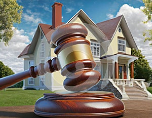 Real estate law concept with gavel and house