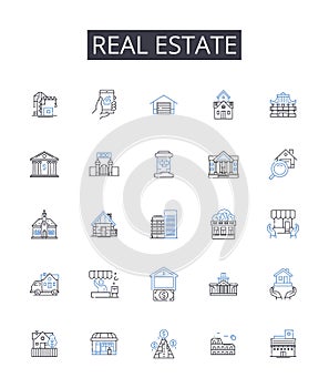 Real estate line icons collection. Picnic, Barbecue, Camping, Hiking, Fishing, Boating, Kayaking vector and linear