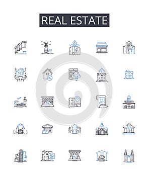 Real estate line icons collection. Property market, Housing market, Land business, Realty sector, Building industry