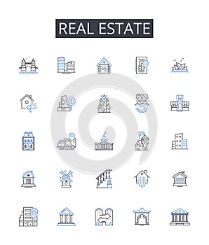 Real estate line icons collection. Property market, Housing market, Land business, Realty sector, Building industry