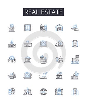 Real estate line icons collection. Property market, Housing market, Land business, Realty sector, Building industry