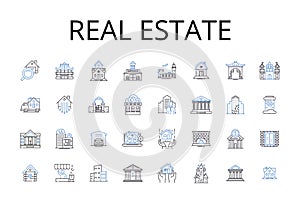 Real estate line icons collection. Property market, Housing market, Land business, Realty sector, Building industry