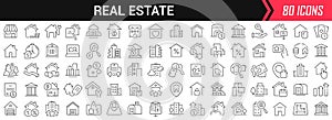 Real estate linear icons in black. Big UI icons collection in a flat design. Thin outline signs pack. Big set of icons for design
