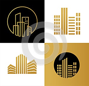 Real estate logo, building development, set of logos, icons and elements