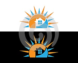 Real Estate Logo Design Icon Concept With Sun Symbol