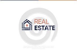 Real Estate Logo Design. Vector Logo Template. A modern and trendy house symbol with windows in the middle. Isolated property shap