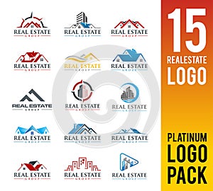 Real Estate Logo Pack. 15 Set Logo Design. Vector Illustrator Eps.10