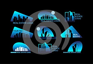 Real Estate Logo Set. Abstract creative building. Concept of the company brand