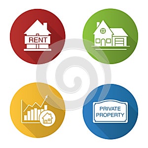 Real estate market flat design long shadow glyph icons set