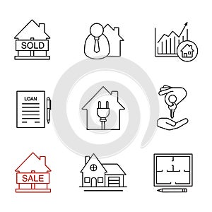 Real estate market linear icons set