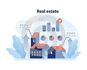 Real estate market overview showcasing property values. Flat vector illustration