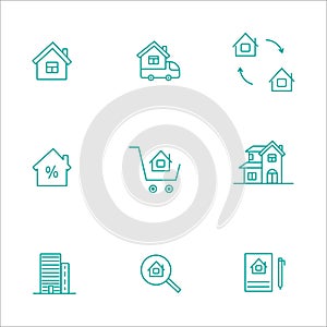 Real Estate minimal thin line web icon set.