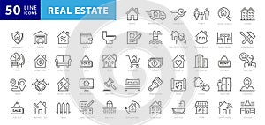 Real Estate minimal thin line web icon set.