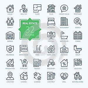 Real Estate - minimal thin line web icon set. Outline icons collection. photo