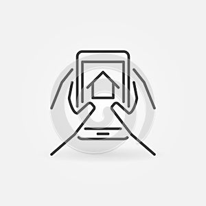 Real Estate Mobile App linear icon. Hands with Smartphone sign