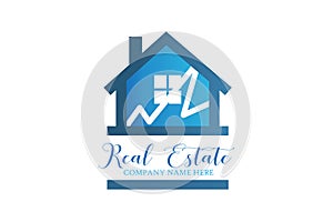 Real estate modern blue house internet and technology icon logo