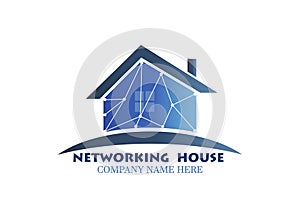 Real estate modern technology networking blue house logo