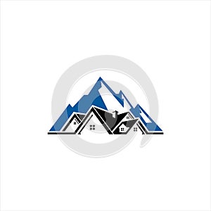 Real estate mountain house logo template, house icon, isolated mountain icon