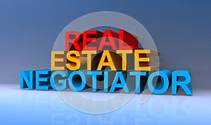 Real estate negotiator on blue