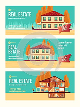 Real estate object cartoon vector ad banner