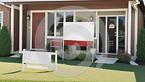 Real estate sale banner on house background
