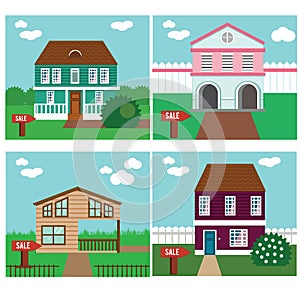 Real estate on sale. House, cottage, townhouse, sweet home vector illustration