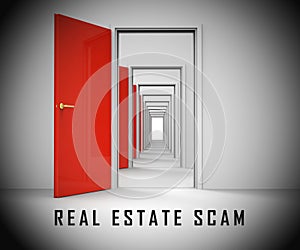 Real Estate Scam Doorways Depicting Property Deceit And Deception - 3d Illustration