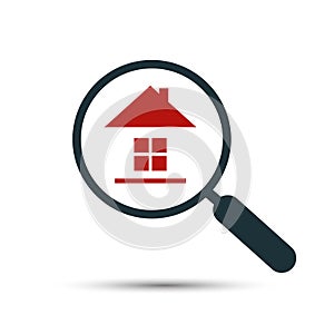 Real estate search logo of a house with magnifying glass - stock vector