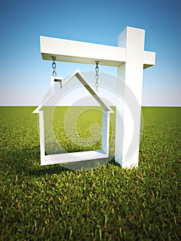 Real estate sign with sky background.