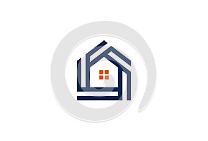 Real Estate Symbol Design. Vector Logo Template. A modern and trendy house emblem with windows in the middle. Isolated property sh