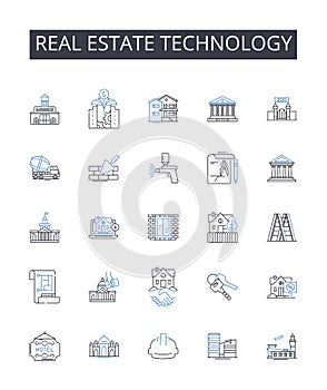 Real Estate Technology line icons collection. PropTech, Property technology, Realty tech, Smart buildings tech, CRE tech