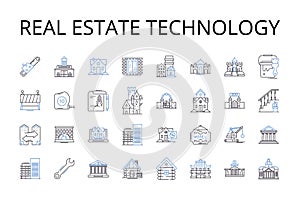 Real Estate Technology line icons collection. PropTech, Property technology, Realty tech, Smart buildings tech, CRE tech