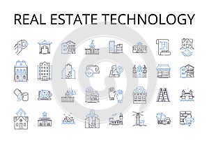 Real Estate Technology line icons collection. PropTech, Property technology, Realty tech, Smart buildings tech, CRE tech