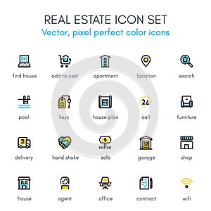 Real estate theme line icon set.
