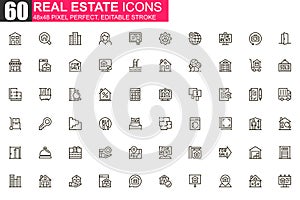 Real estate thin line icon set.