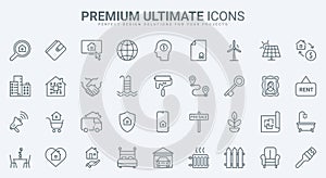 Real estate thin line icons set, rent, sale deals and mortgage contract for property