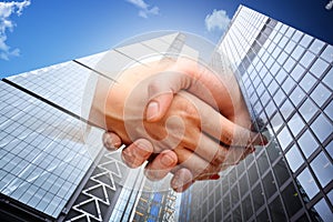 Real estate transaction closing with business people shaking hands photo