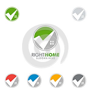 Real estate vector logo design with home and check