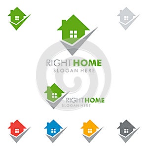 Real estate vector logo design with home and check