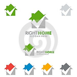 Real estate vector logo design with home and check