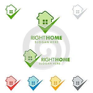 Real estate vector logo design with home and check